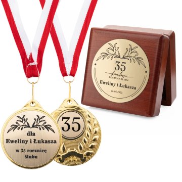 Gold Medals for 35th Coral Wedding Anniversary - Set in Wooden Case - MGR108