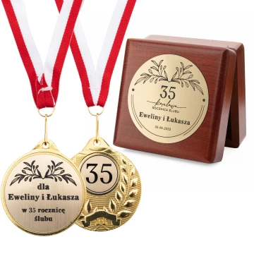 Gold Medals for 35th Coral Wedding Anniversary - Set in Wooden Case - MGR108