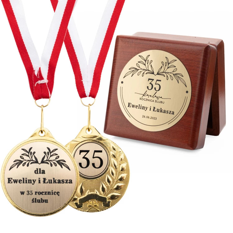 Gold Medals for 35th Coral Wedding Anniversary - Set in Wooden Case - MGR108
