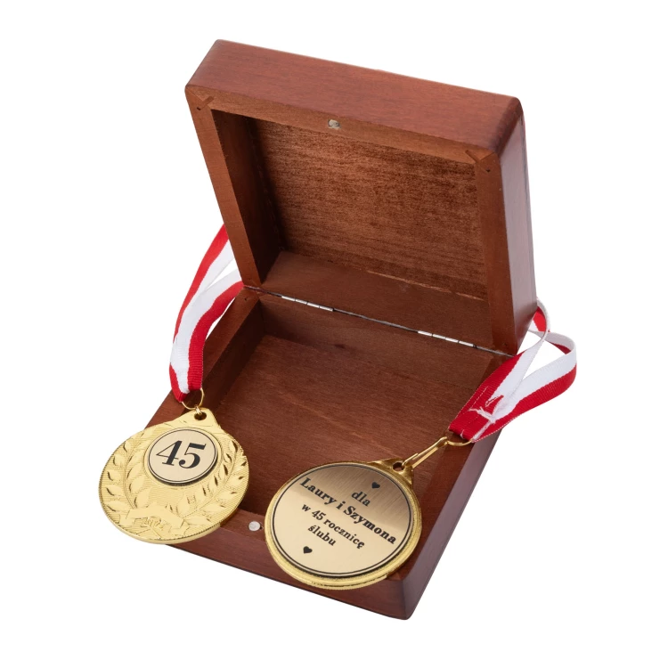 Gold Medals for 45th Sapphire Wedding Anniversary - Set in Wooden Case - MGR110