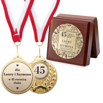 Gold Medals for 45th Sapphire Wedding Anniversary - Set in Wooden Case - MGR110