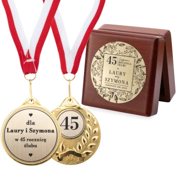 Gold Medals for 45th Sapphire Wedding Anniversary - Set in Wooden Case - MGR110