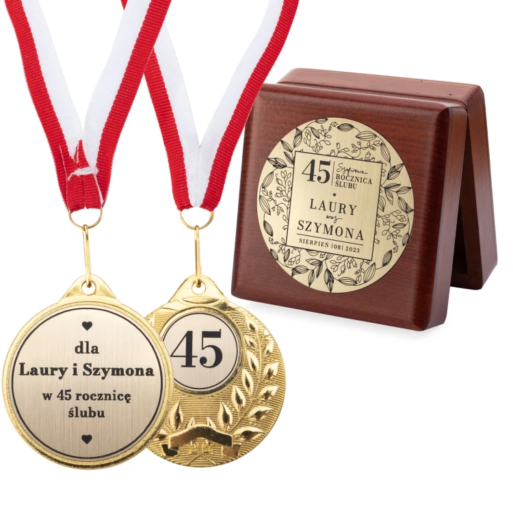 Gold Medals for 45th Sapphire Wedding Anniversary - Set in Wooden Case - MGR110