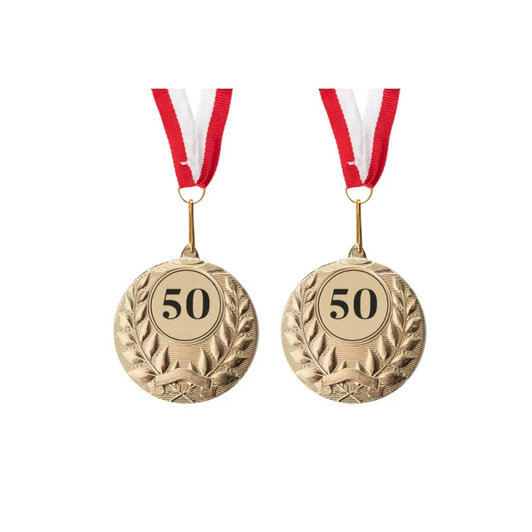 Golden Medals for 50th Golden Wedding Anniversary - Set in Wooden Case - MGR003