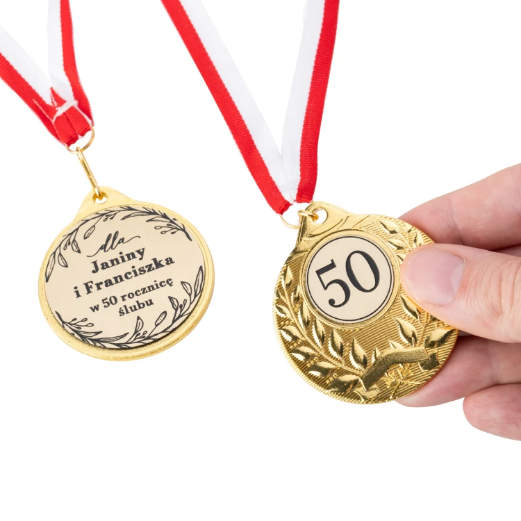 Golden Medals for 50th Golden Wedding Anniversary - Set in Wooden Case - MGR111
