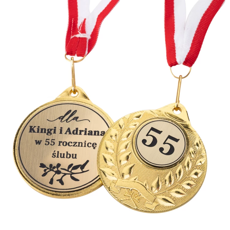 Golden Medals for 55th Emerald Wedding Anniversary - Set in Wooden Case - MGR112