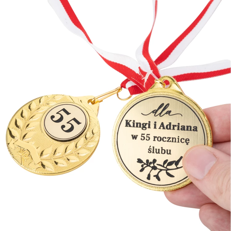 Golden Medals for 55th Emerald Wedding Anniversary - Set in Wooden Case - MGR112