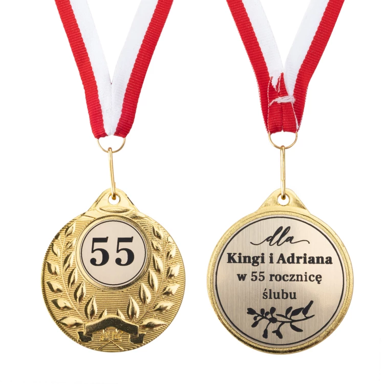 Golden Medals for 55th Emerald Wedding Anniversary - Set in Wooden Case - MGR112